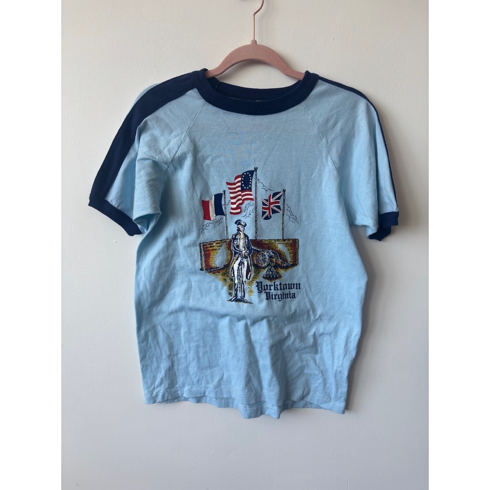 Vintage 70s Textile Prints Yorktown Virginia American Ringer T-Shirts‎ Small